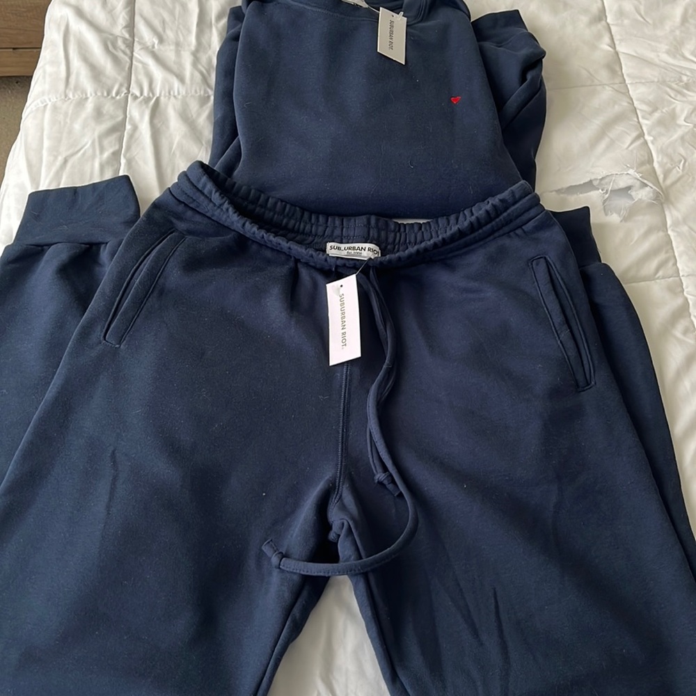 Brand new with tags never worn navy blue jogger set. Size- medium Sub-Urban Riot